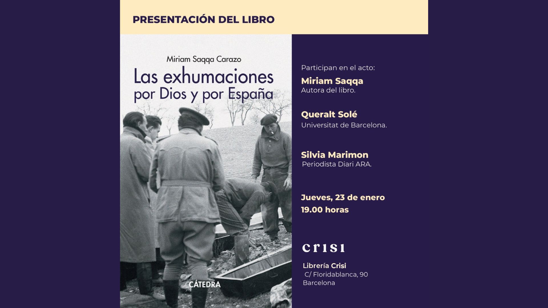 Presentación del libro "Las exhumaciones por Dios y por España" de Miriam Saqqa el jueves 23 de enero